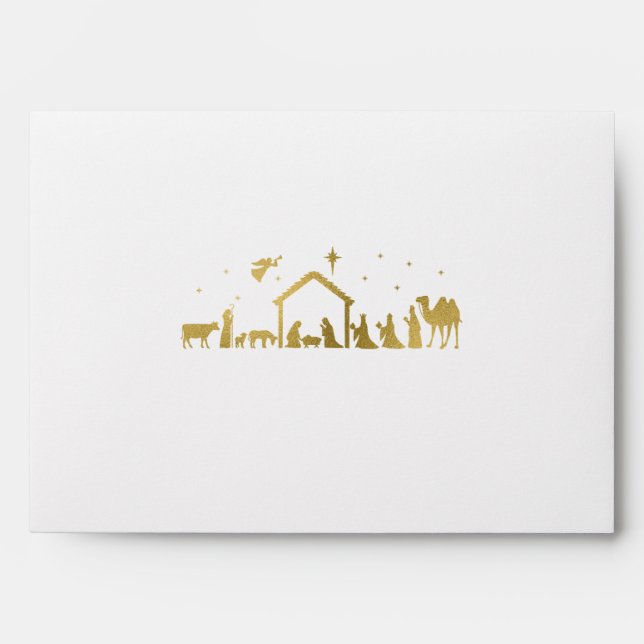 Gold Nativité Enveloppe de Noël Adresse de retour (Devant)