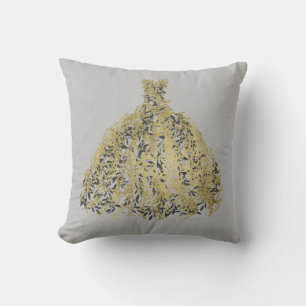 Gold Natural Grey Modern Botanical Dress Throw Pillow