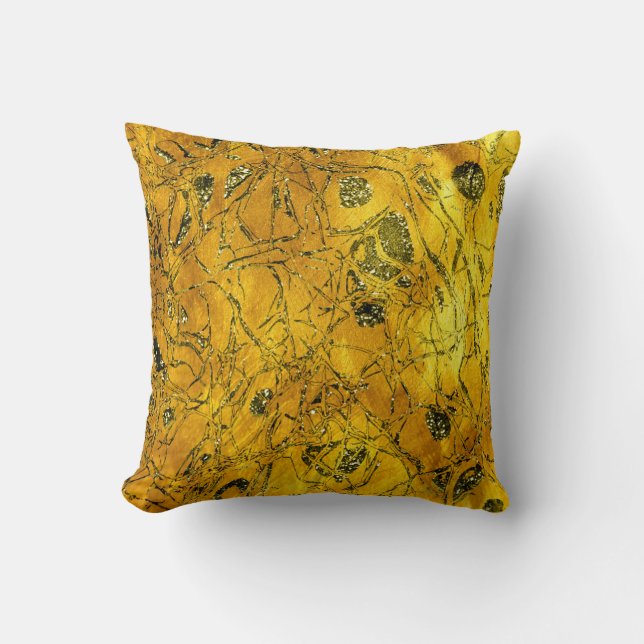 Gold Nature Glitter Sparkly Mustard Gren  Abstract Throw Pillow (Front)