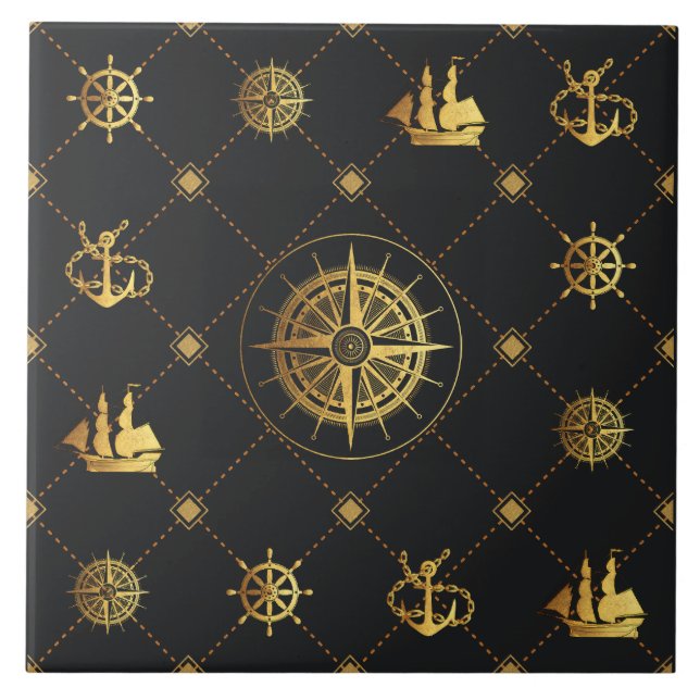 Gold Nautical Ceramic Tile (Front)