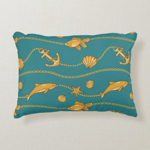Gold Nautical Pattern Accent Pillow