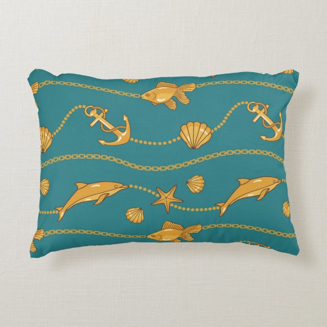 Gold Nautical Pattern Accent Pillow (Front)