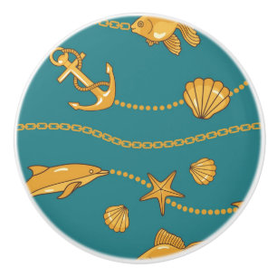 Gold Nautical Pattern Ceramic Knob