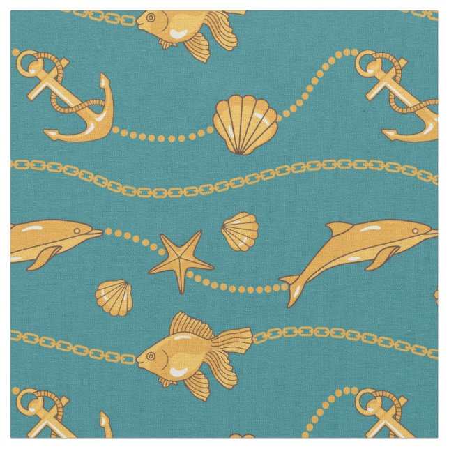Gold Nautical Pattern Fabric (Close Up)