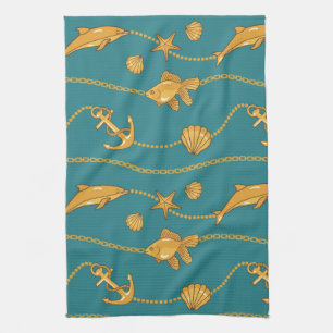 Gold Nautical Pattern Kitchen Towel