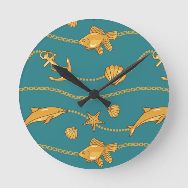 Gold Nautical Pattern Round Clock (Front)