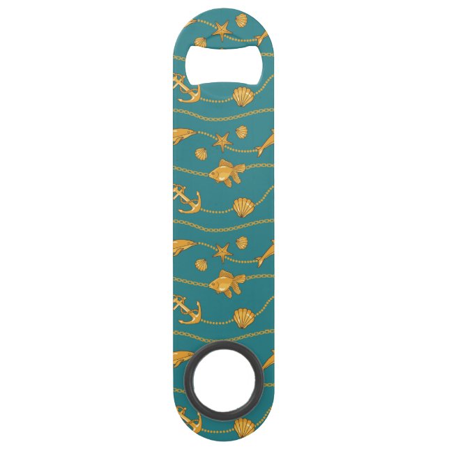 Gold Nautical Pattern Speed Bottle Opener (Front)