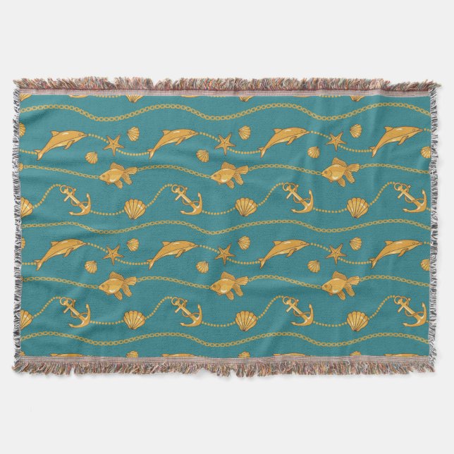 Gold Nautical Pattern Throw Blanket (Front)