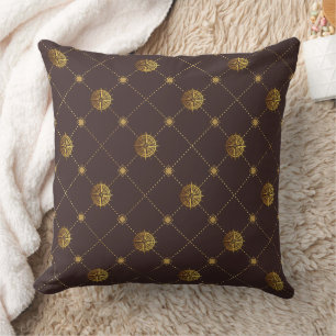 Gold Nautical  Throw Pillow