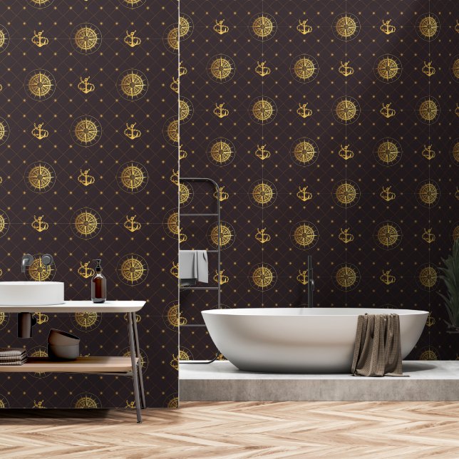 Gold Nautical Wallpaper (Bathroom)