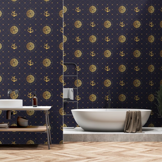 Gold Nautical Wallpaper (Bathroom)