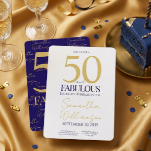 Gold Navy 50 and Fabulous   50th Birthday Simple Invitation