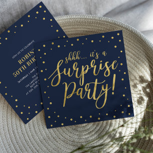 Gold & Navy   50th Surprise Birthday Party Invitation