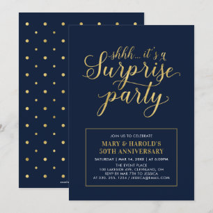 Gold & Navy   50th Surprise Wedding Anniversary Invitation