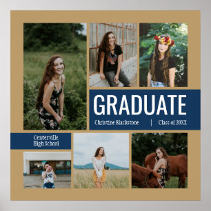 Gold & Navy 6 Photo Graduation Poster