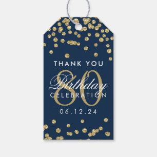 Gold Navy 80 Birthday Thank You Glitter Confetti Gift Tags