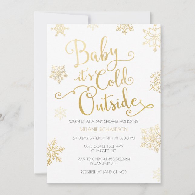 Gold & Navy Baby it's Cold Outside Shower Invite (Front)