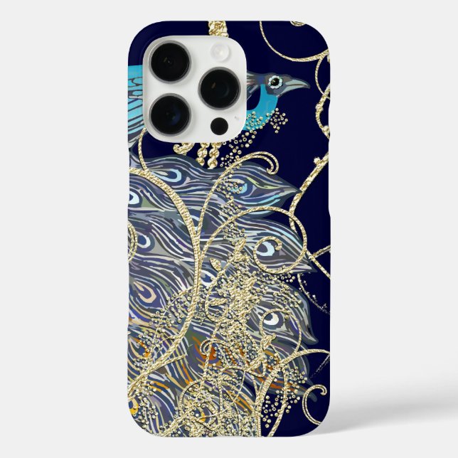 Gold Navy Black Peacock Gold Swirl Case-Mate iPhone Case (Back)