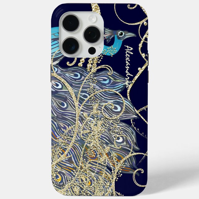 Gold Navy Black Peacock Swirl Case-Mate iPhone Case (Back)