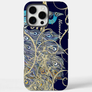 Gold Navy Black Peacock Swirl iPhone 16 Pro Max Case