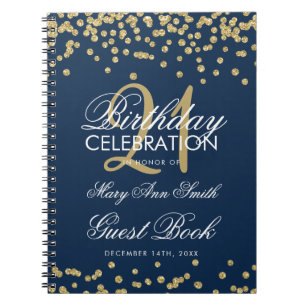 Gold Navy Blue 21st Birthday Guest Book Confetti