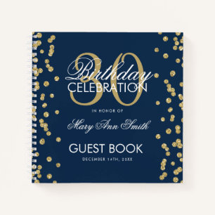 Gold Navy Blue 30th Birthday Guestbook Confetti Notebook