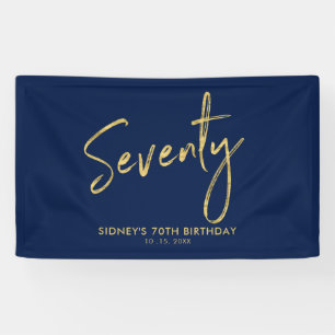 Gold Navy Blue 70th Birthday Party Welcome Banner