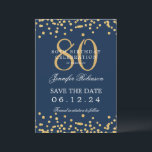 Gold Navy Blue 80th Birthday Save the Date Details Invitation<br><div class="desc">Elegant "70th Birthday Party" design with faux glitter confetti & details text. Easy to use and easy to personalize. Order Today!</div>