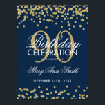 Gold Navy Blue 90th Birthday Glitter Confetti Poster<br><div class="desc">Elegant 90th Birthday Gold Navy Blue Faux Glitter Confetti banner template.</div>