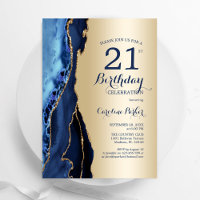 Gold Navy Blue Agate 21st Birthday