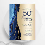 Gold Navy Blue Agate 50th Birthday Invitation<br><div class="desc">Navy blue and gold agate 50th birthday party invitation. Elegant modern design featuring royal blue watercolor agate marble geode background,  faux glitter gold and typography script font. Trendy invite card perfect for a stylish women's bday celebration. Printed Zazzle invitations or instant download digital printable template.</div>