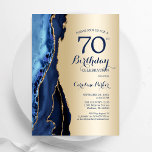 Gold Navy Blue Agate 70th Birthday Invitation<br><div class="desc">Navy blue and gold agate 70th birthday party invitation. Elegant modern design featuring royal blue watercolor agate marble geode background,  faux glitter gold and typography script font. Trendy invite card perfect for a stylish women's bday celebration. Printed Zazzle invitations or instant download digital printable template.</div>