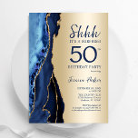 Gold Navy Blue Agate Surprise 50th Birthday Invitation<br><div class="desc">Navy blue and gold agate surprise 50th birthday party invitation. Elegant modern design featuring royal blue watercolor agate marble geode background,  faux glitter gold and typography script font. Trendy invite card perfect for a stylish women's bday celebration. Printed Zazzle invitations or instant download digital printable template.</div>