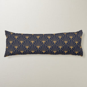 Gold Navy Blue Art Deco Fan Pattern  Body Pillow
