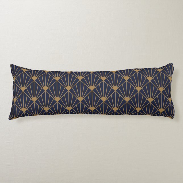 Gold Navy Blue Art Deco Fan Pattern  Body Pillow (Front)