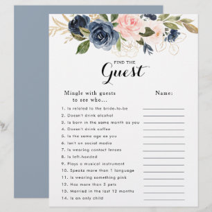 Gold Navy Blue Bridal Shower Find the Guest Game
