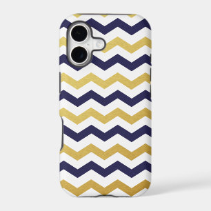 Gold & Navy Blue Chevron Pattern iPhone Case