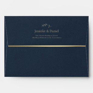 Gold & Navy Blue Chic Calligraphy Wedding Envelope