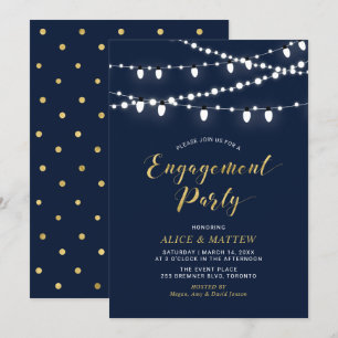 Gold & Navy Blue Chic Modern Engagement Party In Invitation