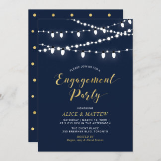Gold & Navy Blue | Chic Modern Engagement Party In Invitation