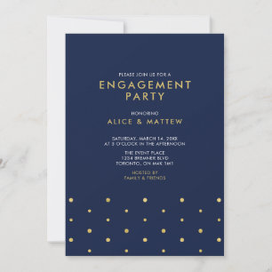 Gold & Navy Blue   Chic Modern Engagement Party Invitation