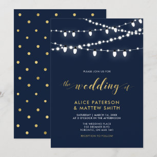 Gold & Navy Blue Chic Modern Wedding Ceremony In Invitation