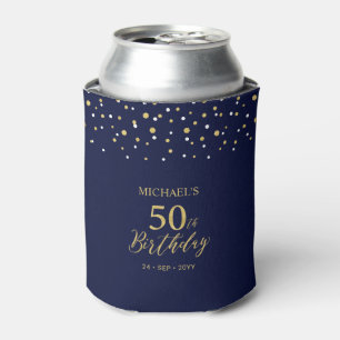 Gold Navy Blue Confetti 50th Birthday Party Favour Can Cooler