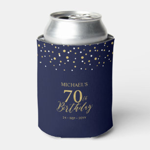 Gold Navy Blue Confetti 70th Birthday Party Favour Can Cooler