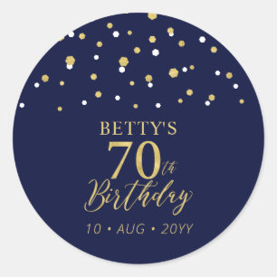 Gold Navy Blue Confetti 70th Birthday Party Favour Classic Round Sticker