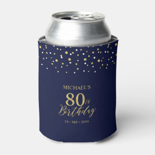 Gold Navy Blue Confetti 80th Birthday Party Favour Can Cooler