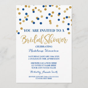 Gold Navy Blue Confetti Bridal Shower Invitation