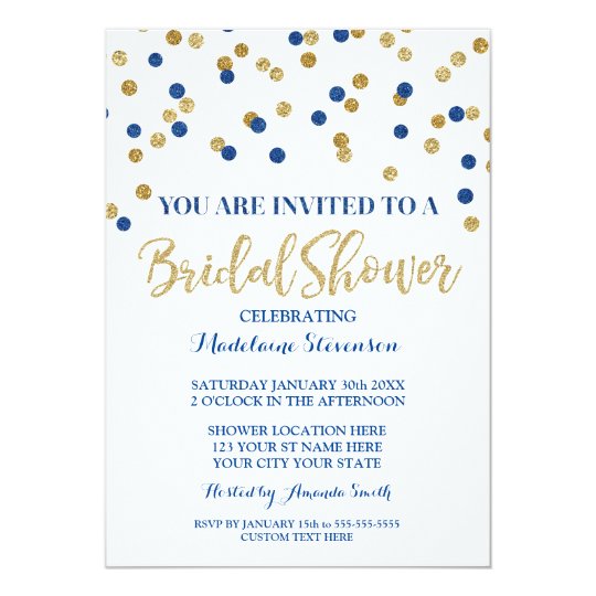 Gold Navy Blue Confetti Bridal Shower Invitation