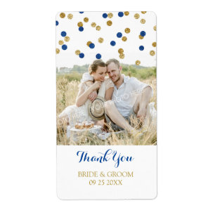 Gold Navy Blue Confetti Photo Wedding Labels