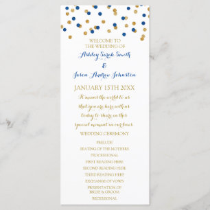Gold Navy Blue Confetti Wedding Program